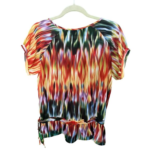 Marina Luna Women's Tie-Dye Top Blouse Size S Rainbow Splatter Design Semi Sheer - Picture 5 of 5